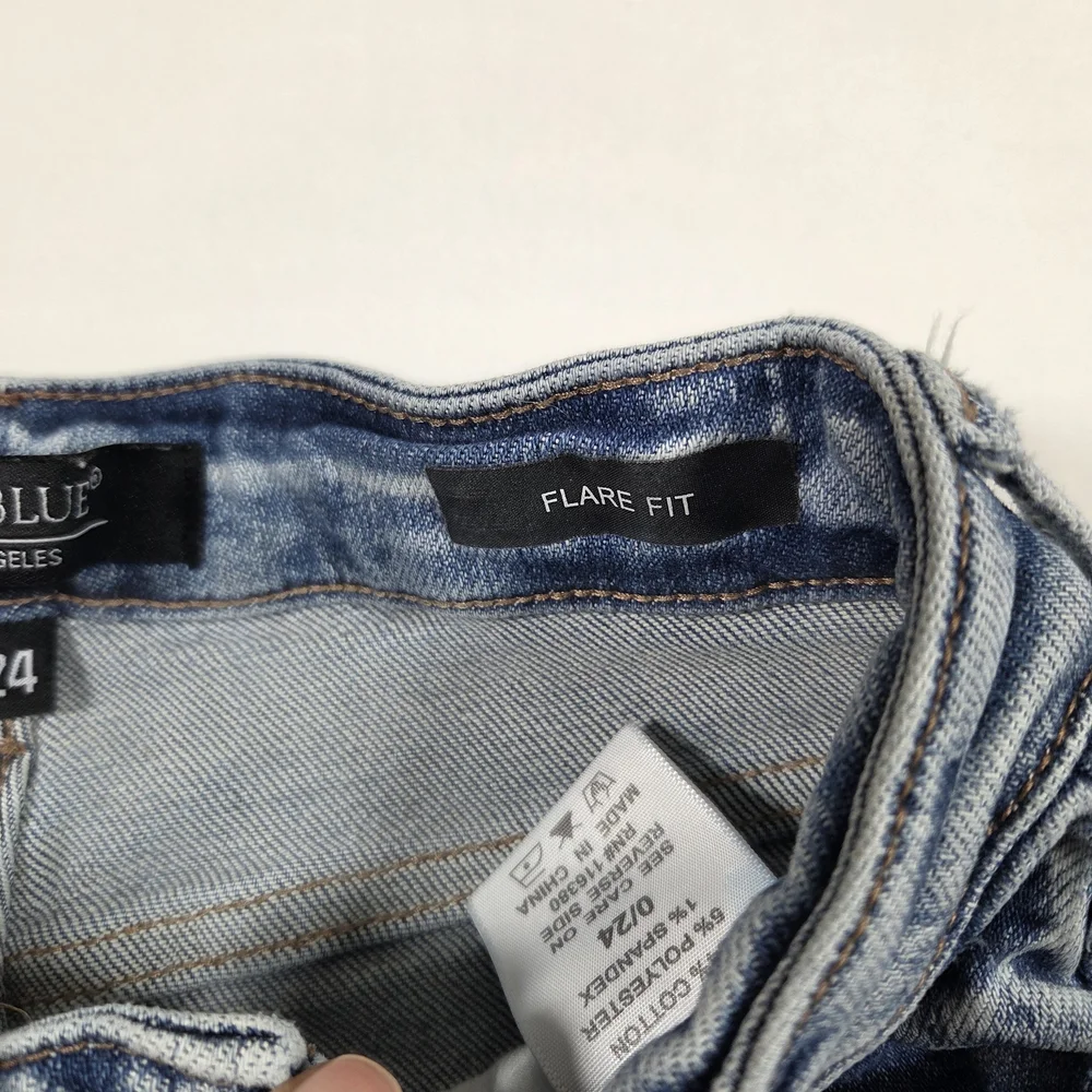 Judy Blue Medium Blue Flare Jeans with Distressed Details - Picture 3 of 13